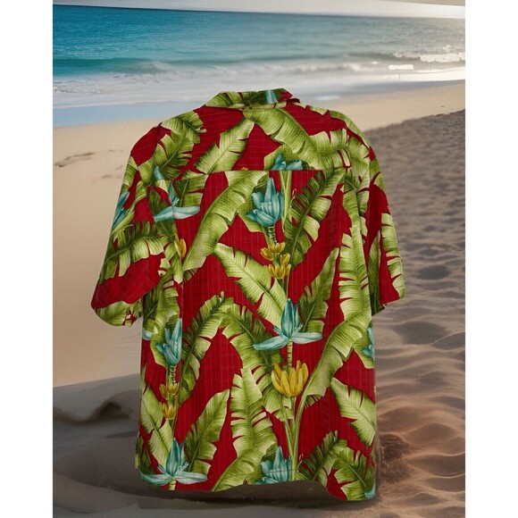 Tommy Bahama Camp Shirt 100% Silk Garden Hawaiian Beach Aloha Mute Check L - Picture 2 of 5